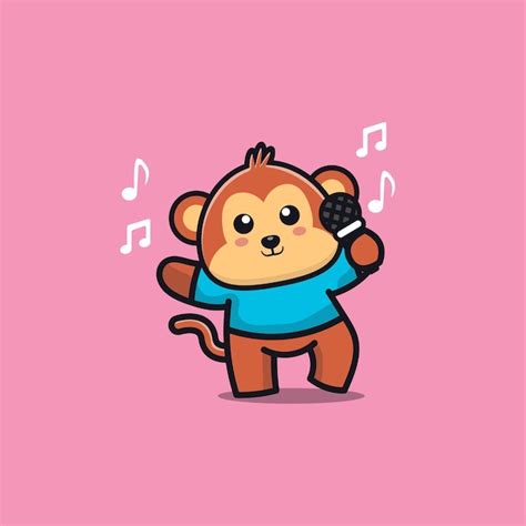 Premium Vector Cute Monkey Sing A Song Cartoon Character Illustration