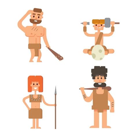 Caveman Primitive Stone Age Cartoon Neanderthal People Character