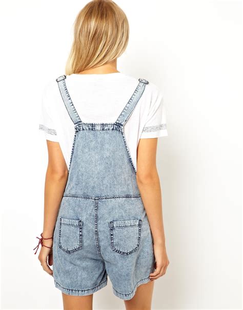 Lyst Asos Denim Overall Shorts In Vintage Wash In Blue