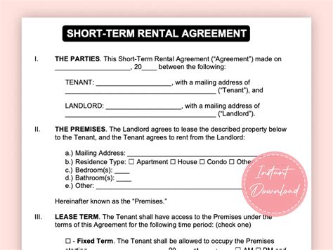 vacation rental agreement short term rental agreement short term rental template short term