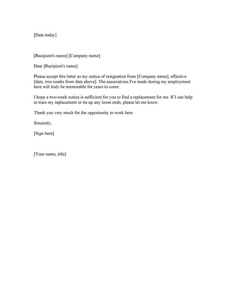 Two Weeks Notice Resignation Letter Sample For Your Needs Letter