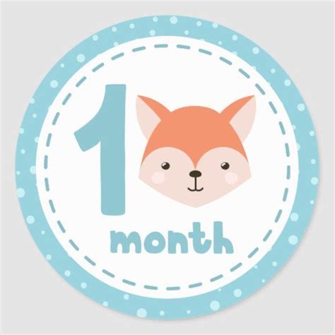 Baby Cute Fox Powder Blue Milestone Classic Round Sticker