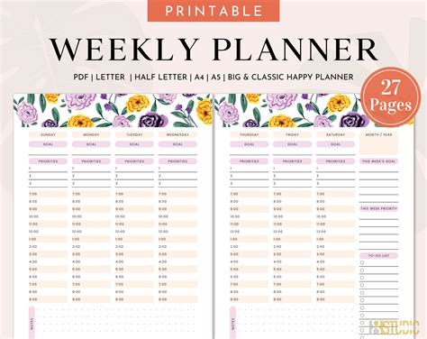 Weekly Planner Printable Floral Weekly Schedule To Do List Undated