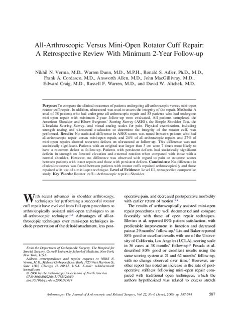 Pdf All Arthroscopic Versus Mini Open Rotator Cuff Repair A