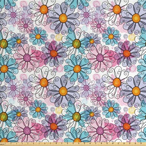 Flower Fabric By The Yard Retro Spring Floral Pattern Grunge Funky