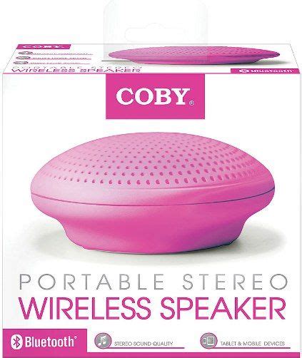 Coby Csbt300pnk Portable Stereo Wireless Speaker Pink Built In 35mm