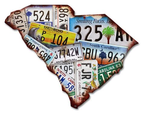 South Carolina License Plate Map Metal Art Sign American Etsy