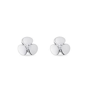 Shamrock Diamond Earrings In White Gold Klenota