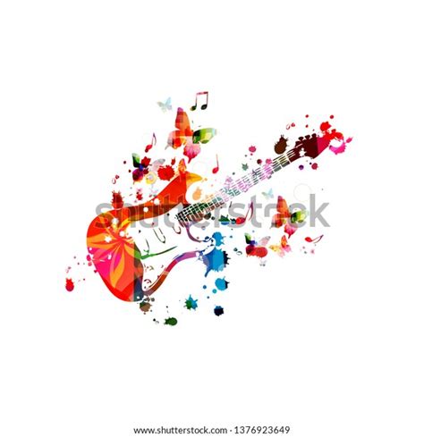 Colorful Electric Guitar Music Notes Isolated Stock Vector Royalty