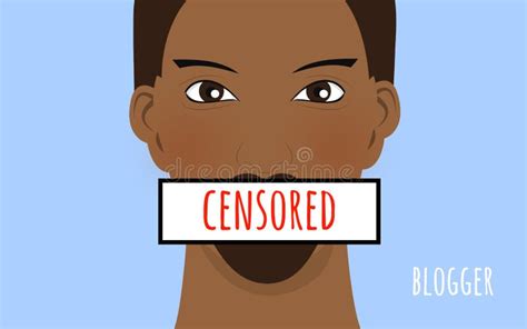Young Dark Skin Man With Censored Sign On A Mouth Censorship Concept Text Blogger Stock