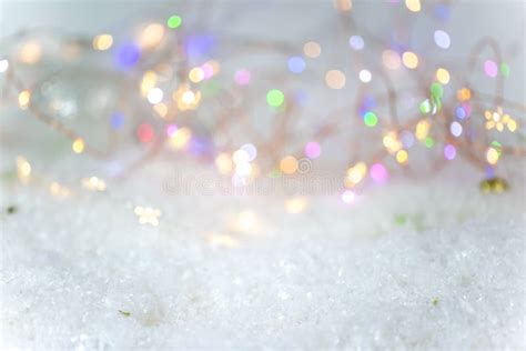Background For Christmas With Snow And Lights Stock Photo Image Of
