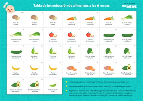 Tabla De Introducción De Alimentos A Los 6 Meses Primeros Alimentos