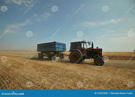 Agriculture In Romania With A Tractor On The Fields Of Dobrogea Stock