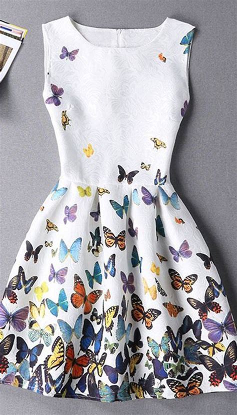 Stylish Butterfly Print Sleeveless Round Neck Womens Mini Dress