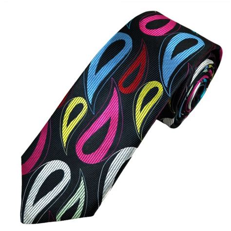 Van Buck Platinum Black Large Teardrop Patterned Silk Designer Tie