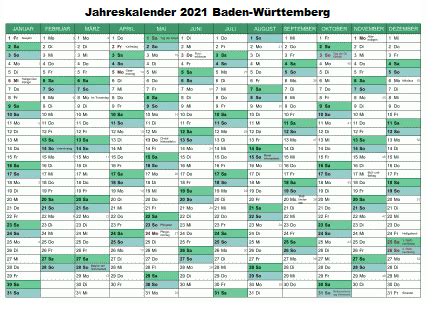 Sie sind farbig, bearbeitbar und druckbar und enthalten genaue informationen. Baden Württemberg Kalender 2021 - Druckbare Schulferien ...