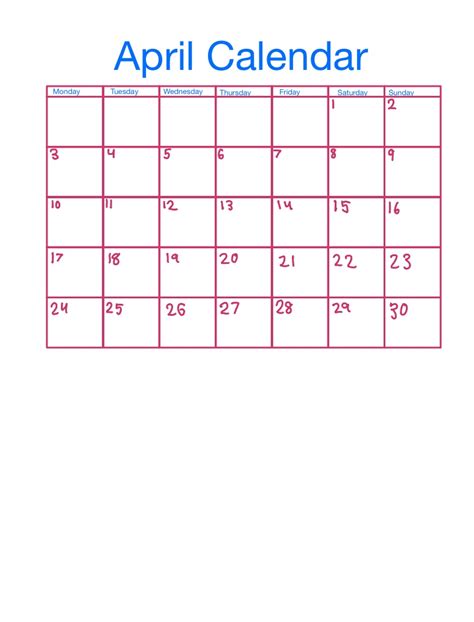 April Calendar Notability Gallery