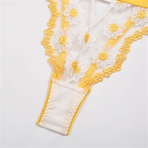 Cute Yellow Sheer Mesh Lingerie Wildflower Lingerie Set Etsy