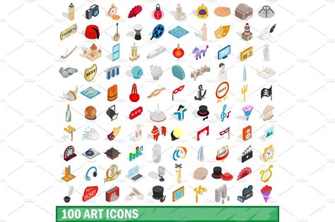 100 Art Icons Set Isometric 3d Education Illustrations Creative Market