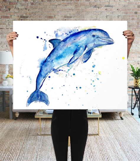 Print Of Watercolor Dolphin Painting Dolphin Lover T Sea Etsy