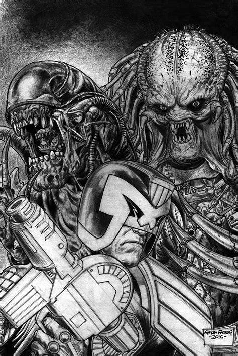 Predator Vs Judge Dredd Vs Aliens 4 Fabry Pencils Cover Fresh Comics