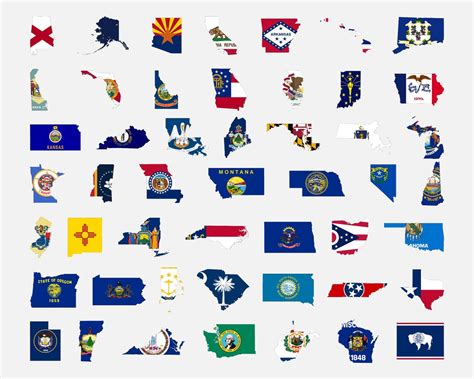 50 Usa State Flag Map Set United States Of America Us Etsy