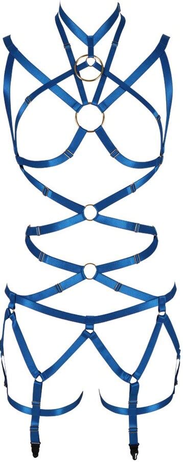 banssgoth garter belt for women full body harness bra lingerie cage set festival rave chest