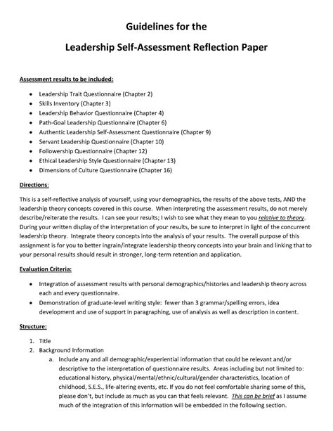 Self Assessment Reflection Paper Guidelines Fall 2020 Ldr 715 Studocu