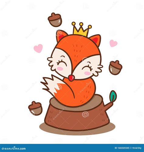 Cute Fox Vector Kawaii Woodland Animals Cartoon Poster Illustration