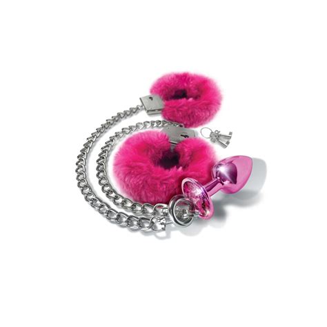 Nixie Metal Butt Plug And Furry Handcuff Set Pink Naughty Babes