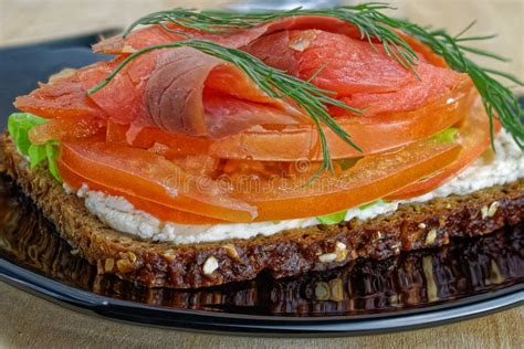 Open Faced Smoked Salmon Sandwich Stock Image Image Of Fast Healthy