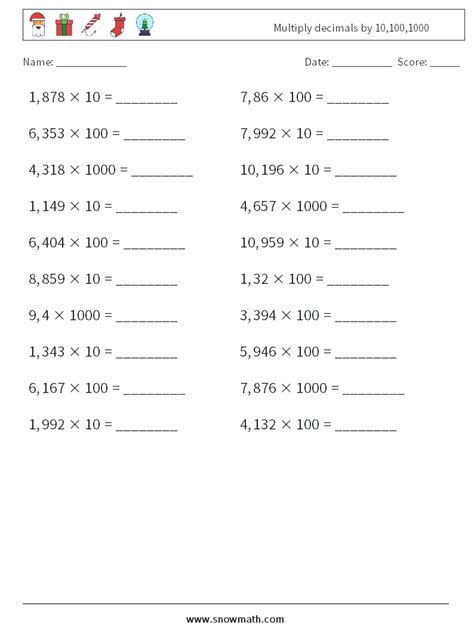 Multiplying decimals by powers of ten worksheets