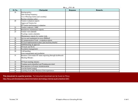 Excel Template Information Technology Internal Audit Checklist Excel