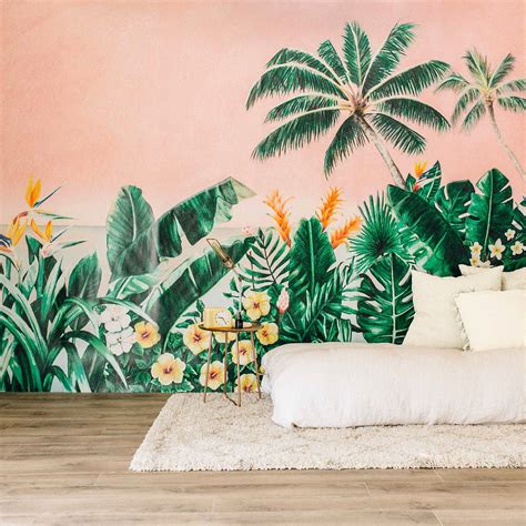 Melika Wall Mural Green Tropical Palm Tree Wallpaper Decor Anewall