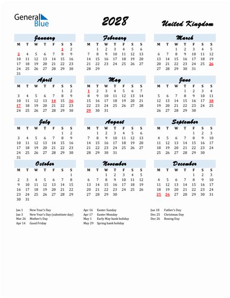 Free Printable 2028 United Kingdom Holiday Calendar