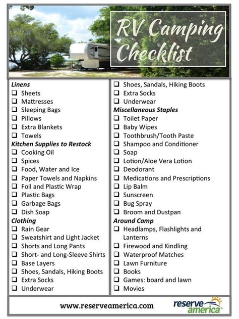 Printable Checklist For Rv Camping