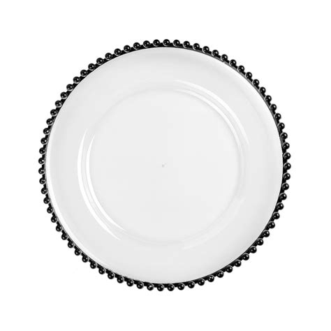 Acrylic Beaded 13 Round Charger Plate Black Trim Cv Linens