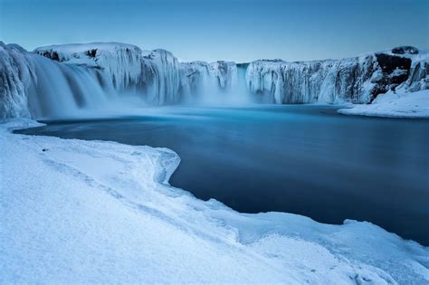 The Goðafoss Waterfall Of The Gods Freezes Spectacularly In The
