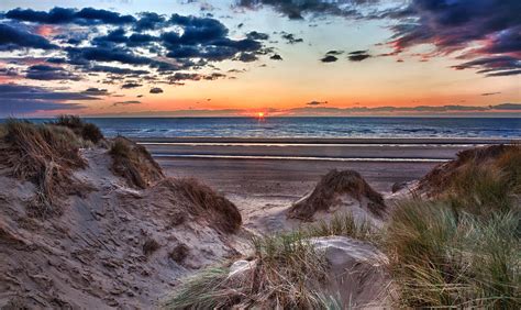 Sunset Over Formby Beach Through Dunes Photograph By