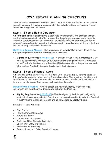 Free Iowa Estate Planning Checklist Word Pdf Eforms