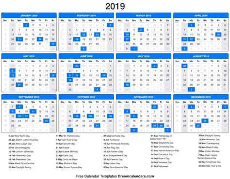 Viral Printable Monthly Calendar With Holidays For 2019 Paling Populer