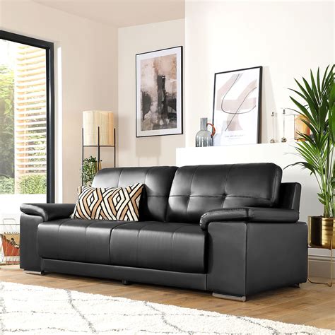 Kansas Black Leather 3 Seater Sofa Furniture Choice
