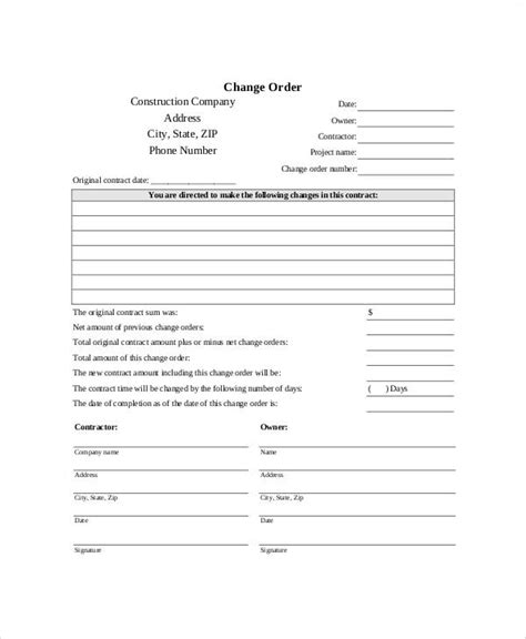 Free Printable Change Order Form Printable Forms Free Online
