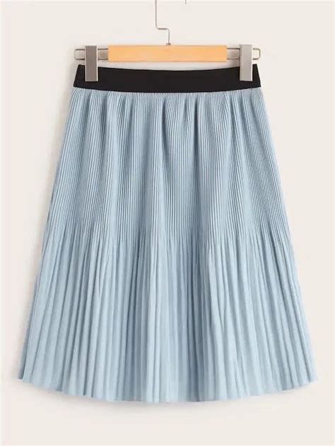 Elastic Waist A Line Pleated Skirt Pleated Skirt Bottom Clothes Skirts