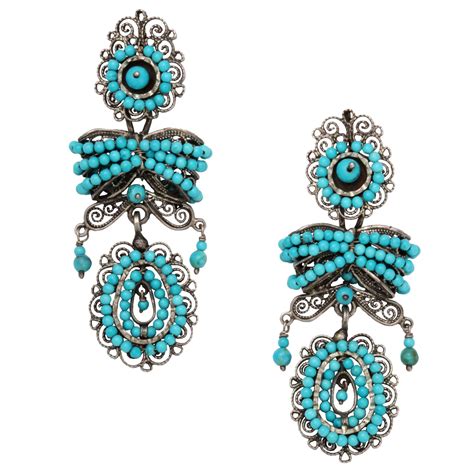 Romantic Turquoise And Silver Chandelier Earrings At Stdibs