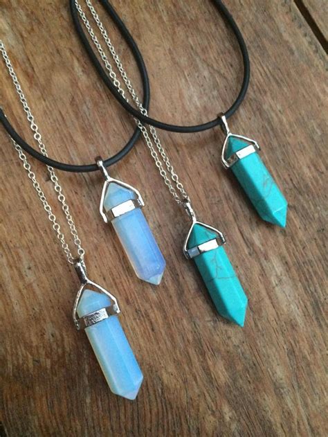 Opalite Turquoise Coloured Gemstone Necklaces Point Pendant Etsy