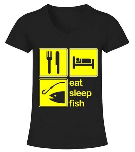 Men S Eat Sleep Fish Repeat Fishing Angling Club Funny T Shirt V Neck