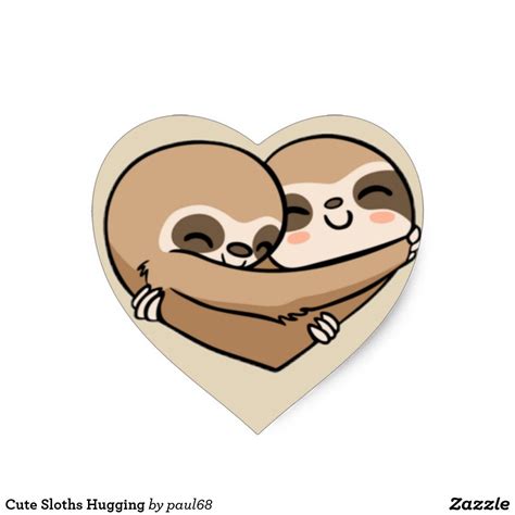 Cute Sloths Hugging Heart Sticker Hug Stickers Cute