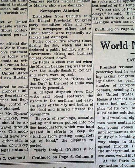 Direct action day was a response against a backdrop of communal tension. Direct Action Day in 1946.... - RareNewspapers.com