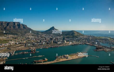 Aerial View Harbour Table Mountain And Lions Head At The Back Cape